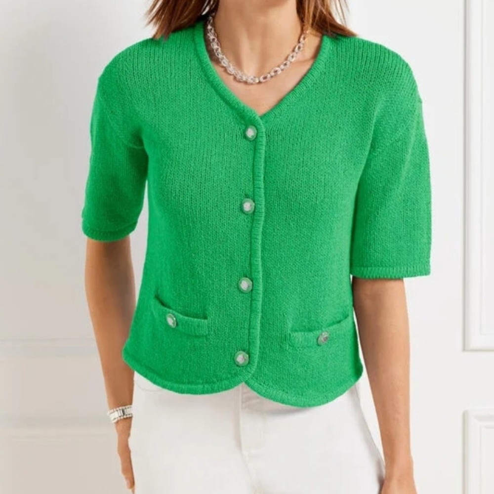 NEW Talbots Vibrant Green Women's Cardigan MEDIUM PETITE